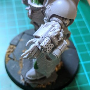 The dreadnought's wrist mounted flamer