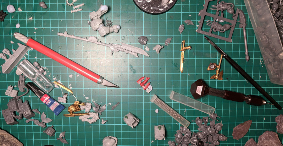 A messy hobby desk